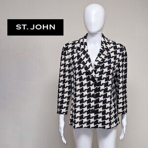 ST. JOHN COLLECTION Knit Black & White Houndstooth Blazer/Jacket